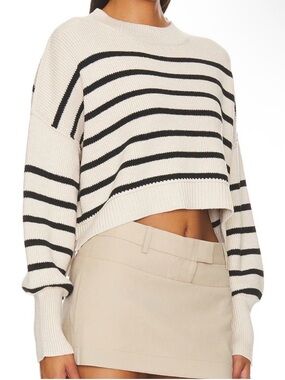 Free People Easy Street Cropped Sweater in Cream & Black